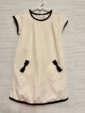 Janie & Jack: White Shift Dress with Black Trim and Bow Pockets: Girls Size 6